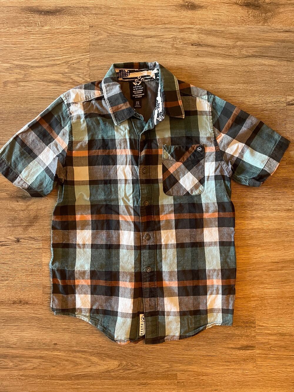 Shaun White Boys Plaid Short Sleeve Button Down Size Medium 8-10